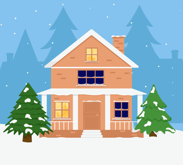 Family house. Merry Christmas winter. Christmas greeting. - Vector, Image