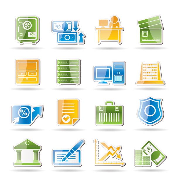 Bank, business, finance and office icons - Вектор, зображення