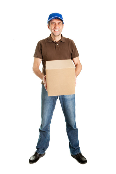 Delivery man holding package box - Foto, Bild