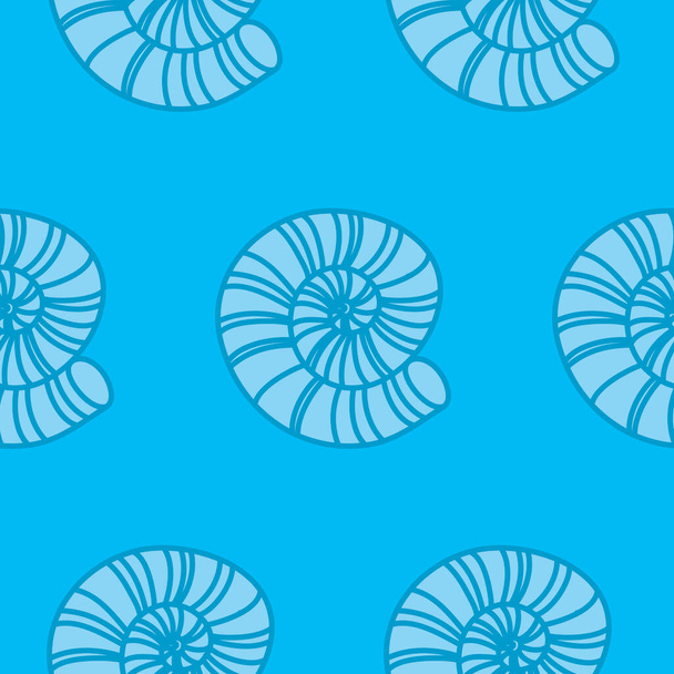 Seamless pattern sea shell blue blooms, tiles for textile decoration, packaging and wallpaper, nautilus ammonite - Vektor, obrázek