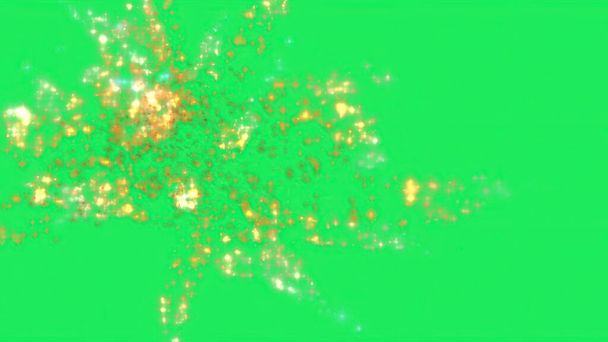 Ilustracja 3d - Magiczne fajerwerki z cząstkami i iskrami na zielonym ekranie - Zdjęcie, obraz