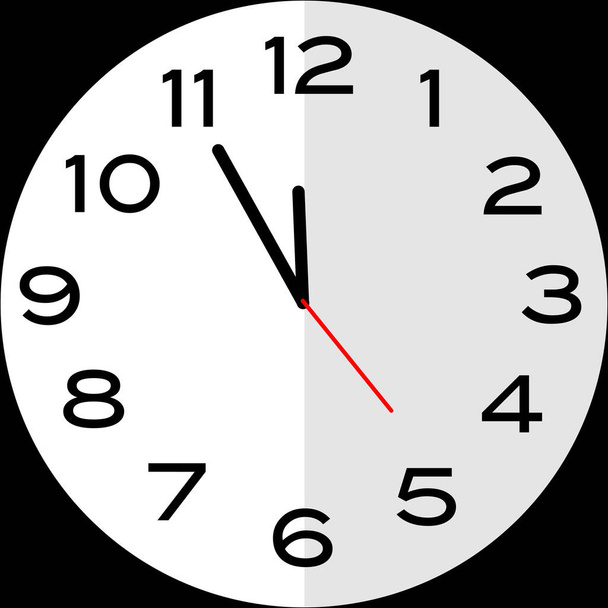 5 minutes to 12 o'clock or Five minutes to twelve o'clock or Five minutes to midnight analog clock. Icon design use illustration flat design - Vector, Image