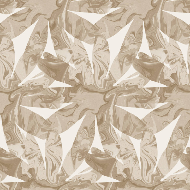Sepia bruin marmer bloemen naadloos patroon. Subtiele 2 Toon bloem bloei in eenvoudige textuur matiseren papier gesneden stijl. Overal decoratieve afdrukken. Minimaal beige ecru papier jpg staal tegel.  - Foto, afbeelding