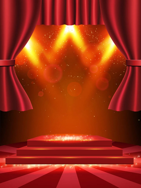 Ylellinen punainen vektori tausta verho ja palkintokorokkeella esittely, konsertti ja show design - Vektori, kuva