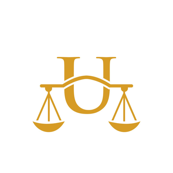 Дизайн логотипа юридической фирмы на букве U. Юрист и правосудие, Адвокат, Юридическая, Юридическая служба, Адвокатская контора, Шкала, Логотип шаблона - Вектор,изображение