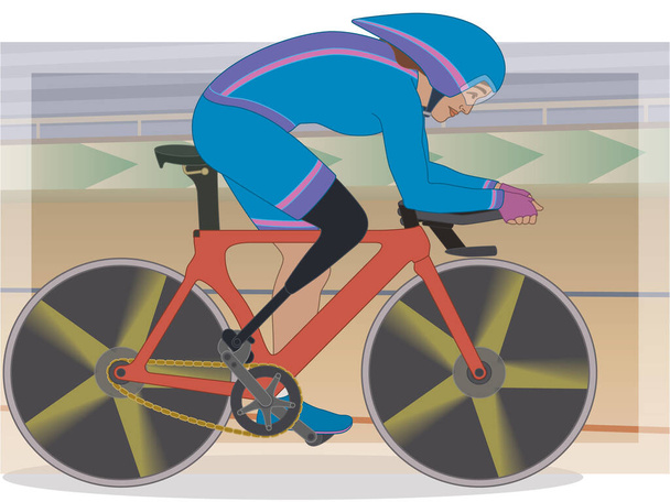 para urheilu paralympialaiset rodun pyöräily, fyysisesti vammainen naisurheilija amputoitu pyöräilijä, kaksipyöräinen radalla sisätausta - Vektori, kuva