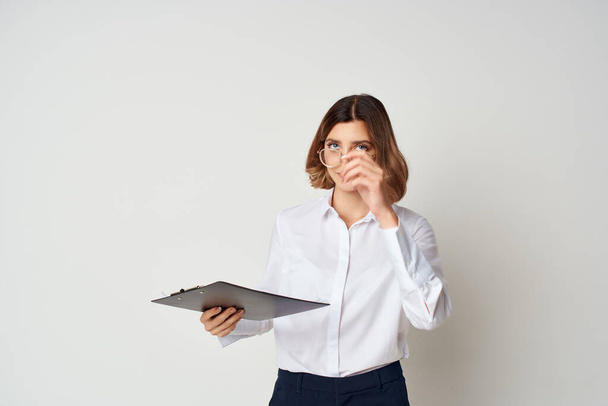 female manager with folder for papers Professional isolated background - Photo, image