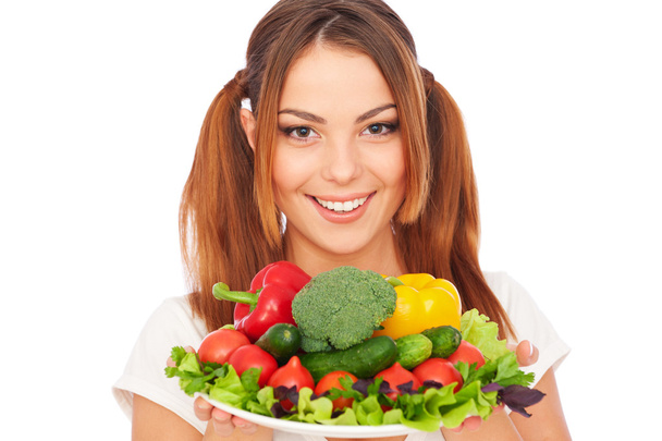 Счастливая женщина с овощами
 - Фото, изображение