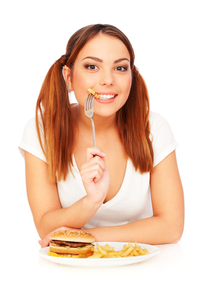 Woman with french fries - Photo, Image