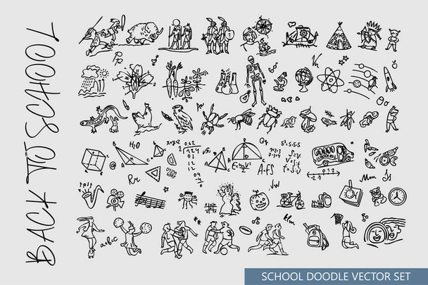 Back to school. Set hand-drawn doodles. Vector illustrations for printing banners, posters, leaflets, postcards, covers. Contour style. - Vector, Image