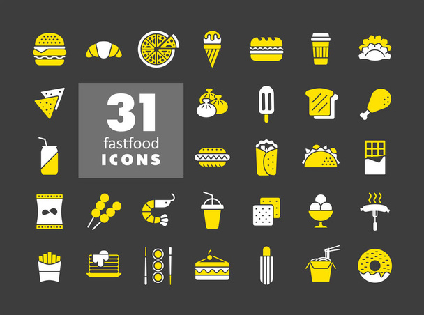 Fastfood, Food Court vectoricoon op donkere achtergrond. Grafiek symbool voor koken website en apps ontwerp, logo, app, UI - Vector, afbeelding
