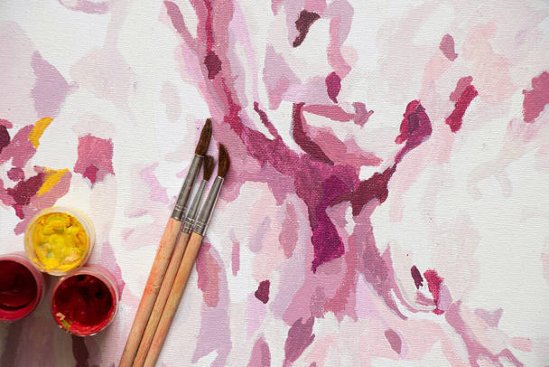 pittura su tela peonie rosa dipinte con vernici, opere d'arte, pittura fiori peonia - Foto, immagini