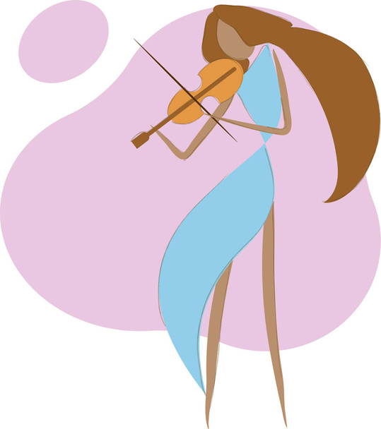 Girl in Blue Dress Plays Violin on Pink Background Minimalistic Vector - Vector, Image