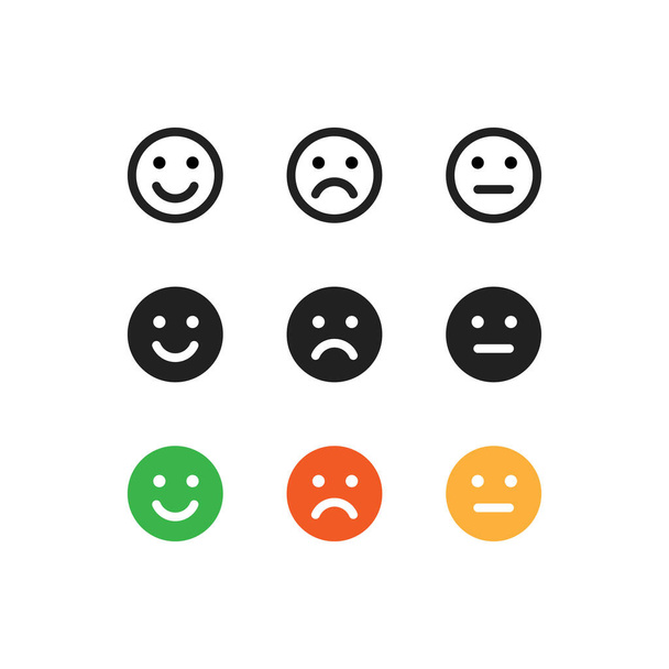 Sorriso, linea semplice e set di icone a colori. Happy smiley concept, faccia emoji in stile vettoriale piatto. - Vettoriali, immagini