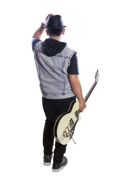 Male guitarist with guitar rear view 3 - Foto, imagen