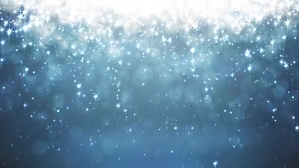 Animoitu joulu sininen tausta kuuluvat lumihiutaleet ja vähän tähtikirkas kimaltelee - Materiaali, video