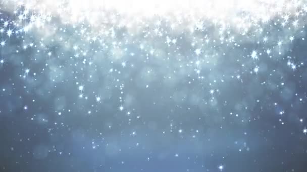 Animované vánoční modré pozadí s padajícími sněhové vločky a malé hvězdicové jiskry - Záběry, video