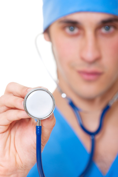 Close-up portrait of doctor with stethoscope - Photo, Image