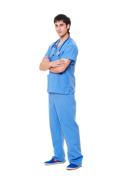 sukces młodego lekarza w niebieskim mundurze - Zdjęcie, obraz