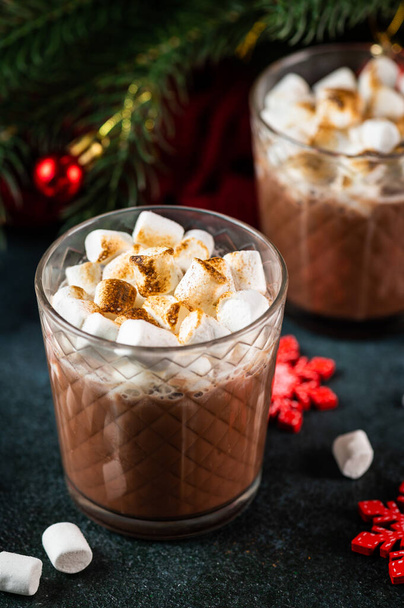 Christmas composition with homemade hot chocolate. Winter cocoa. New year drink. New year composition with cocoa. Cosy drink - Фото, изображение