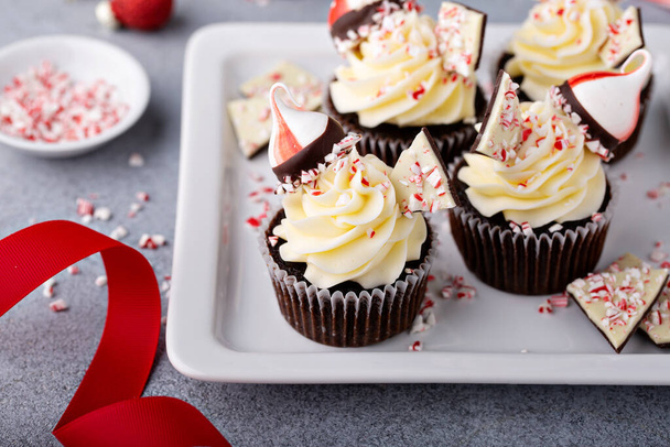 Peppermint bark and chocolate cupcakes for Christmas - Foto, immagini