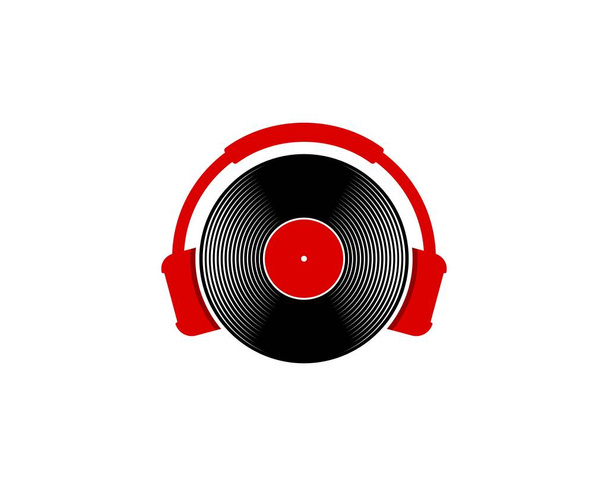 Vinylový magnetofon s logem ilustrace sluchátek - Vektor, obrázek