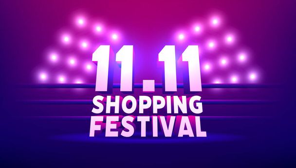 11.11 Modelo de banner de festival de compras. World shopping day sale 11.11 desconto vetor banner. - Vetor, Imagem