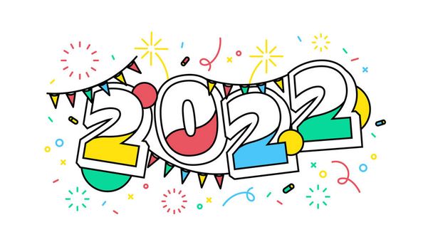 2022 Uuden vuoden festivaali banderolli. Värikäs numerot kaksituhatta kaksikymmentäkaksi ja konfetti. - Vektori, kuva