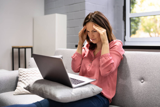 Depressed Business Woman In Home Office With Headache - Photo, image