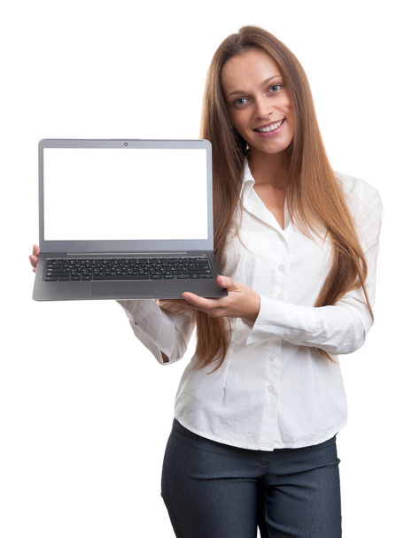 Businesswoman presenting somenhing on her laptop - Zdjęcie, obraz