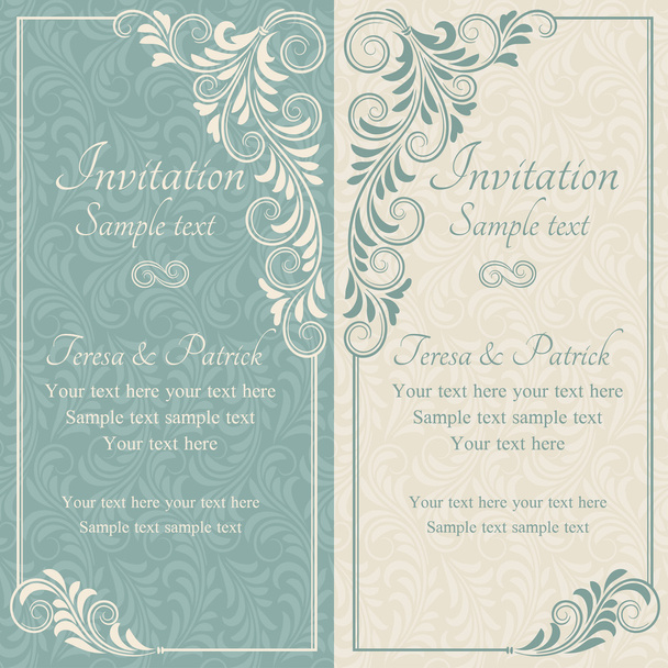 Invitación de boda barroca, azul y beige
 - Vector, imagen
