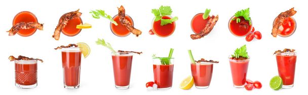 Glasses of Bloody Mary cocktail on white background - Photo, Image