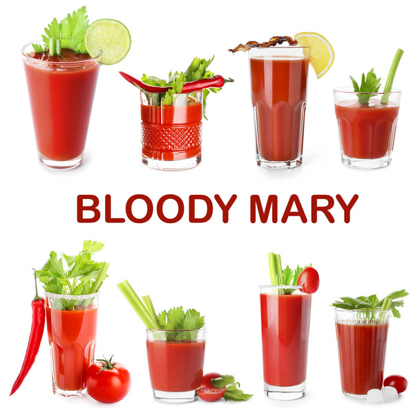 Bicchieri di cocktail Bloody Mary su sfondo bianco - Foto, immagini