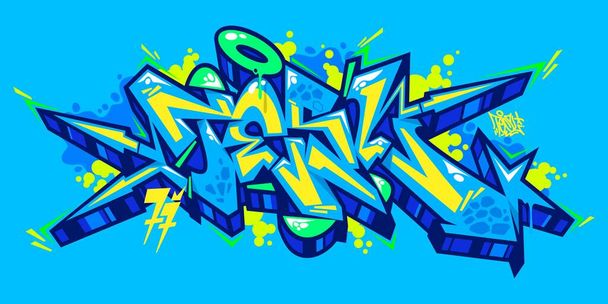 Mavi Soyut Şehir Grafitisi Sokak Sanat Sözcüğü Tesl Harfleme Vektörü İllüstrasyonu - Vektör, Görsel