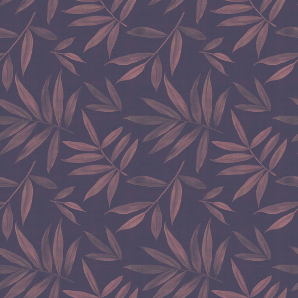 Abstracte botanische patroon van bladeren. Naadloos patroon voor stof, behang, papierontwerp, scrapbooking. Aquarelbladeren geschilderd op papier en verwerkt in Photoshop. - Foto, afbeelding