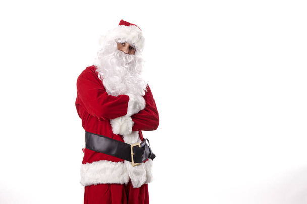 Der Weihnachtsmann macht Gesten auf weißem Hintergrund - Foto, Bild