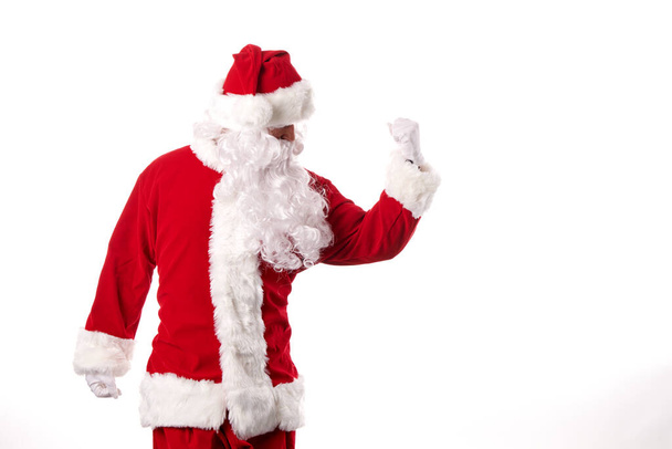Άγιος Βασίλης κάνει χειρονομίες σε λευκό φόντο - Φωτογραφία, εικόνα