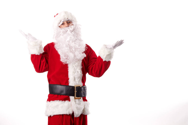 Άγιος Βασίλης κάνει χειρονομίες σε λευκό φόντο - Φωτογραφία, εικόνα