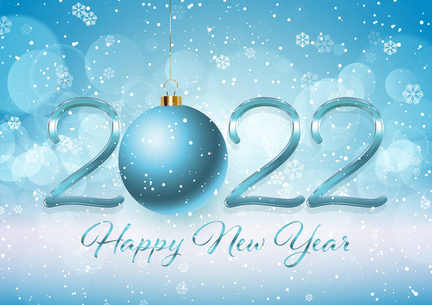 Fondo Feliz Año Nuevo con adorno colgante y diseño de copo de nieve - Vector, Imagen