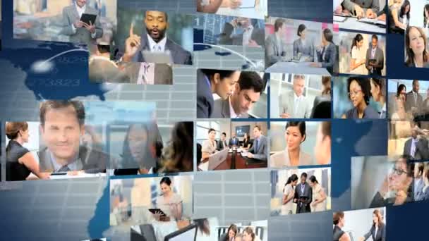 Wall montage Multi ethnic business managers working wireless - Footage, Video