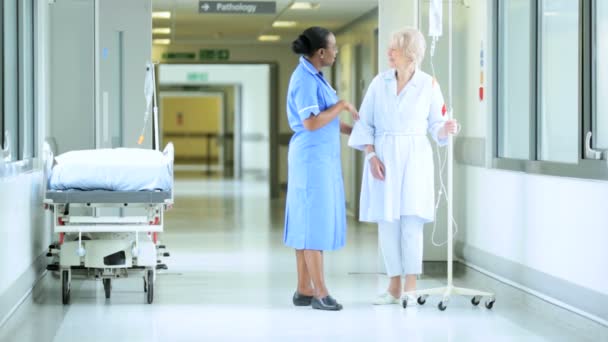Enfermeira e paciente conversando no corredor
 - Filmagem, Vídeo