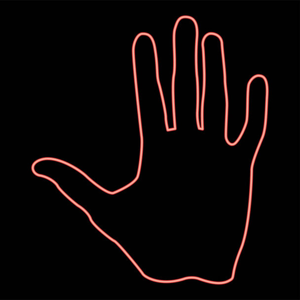 Neon lidská ruka červená barva vektor ilustrace plochý styl světlý obraz - Vektor, obrázek