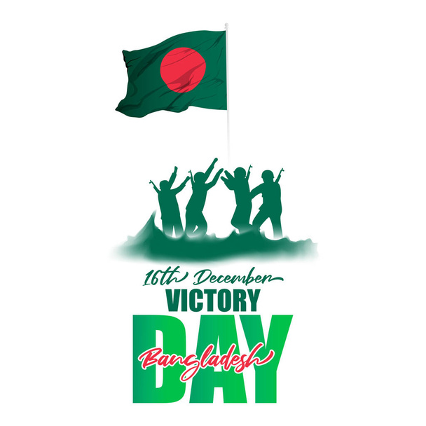 Illustrazione vettoriale per il giorno della vittoria del Bangladesh, festa nazionale, soldati, issaggio della bandiera, piccione, montagna su sfondo astratto con tema di colore patriottico. - Vettoriali, immagini