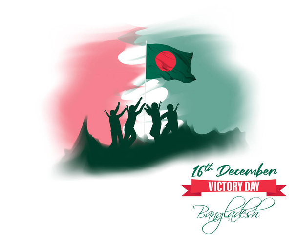Vector illustratie voor Bangladesh overwinningsdag, nationale dag, soldaten, vlag hijsen, duif, berg op abstracte achtergrond met patriottische kleur thema. - Vector, afbeelding