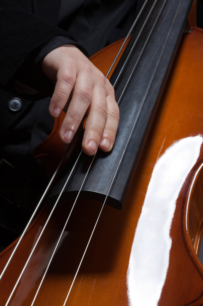 Man's hands playing electic contrabass - Foto, afbeelding