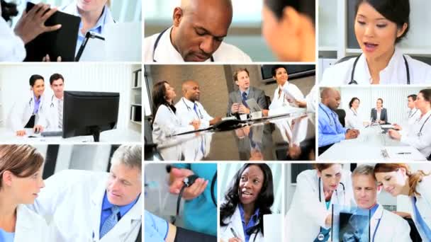 Montaje de reuniones médicas multiétnicas en el hospital
 - Imágenes, Vídeo