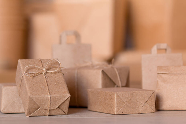 paper packet boxes and paper bags, close-up - Фото, зображення