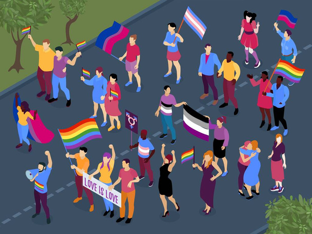Widok izometryczny parady LGBT - Wektor, obraz