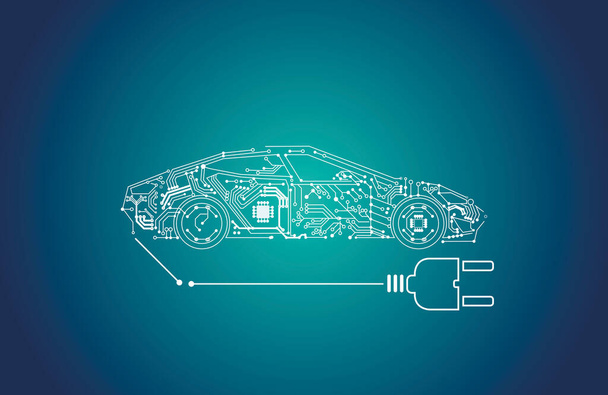 Elektrische batterij auto illustratie, Tesla - Foto, afbeelding
