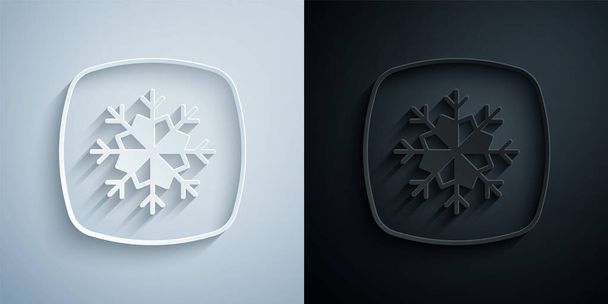 Papier gesneden Sneeuwvlok pictogram geïsoleerd op grijze en zwarte achtergrond. Vrolijk kerstfeest en gelukkig nieuwjaar. Papierkunst stijl. Vector - Vector, afbeelding